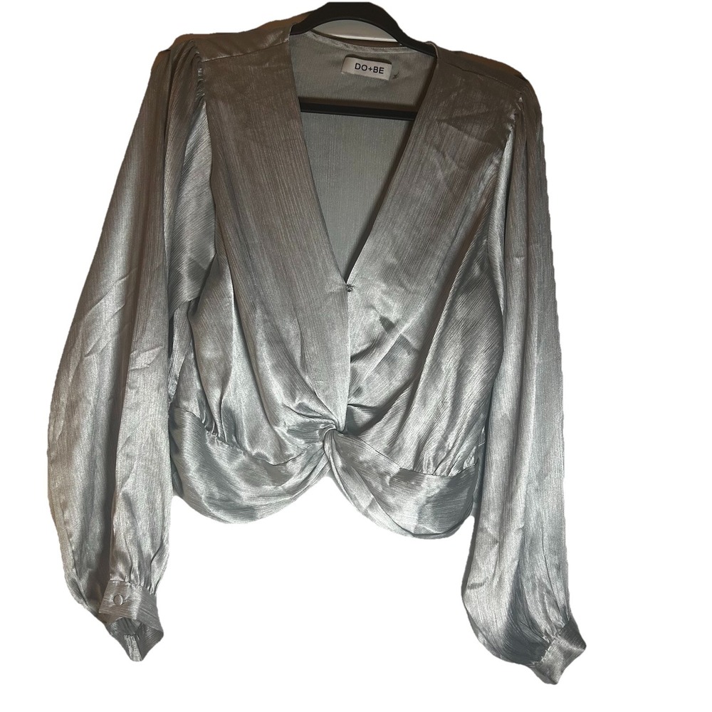 DO+BE Crop Plunge Top Silver Cocktail Party Holiday New Years Disco Y2K Sz L
